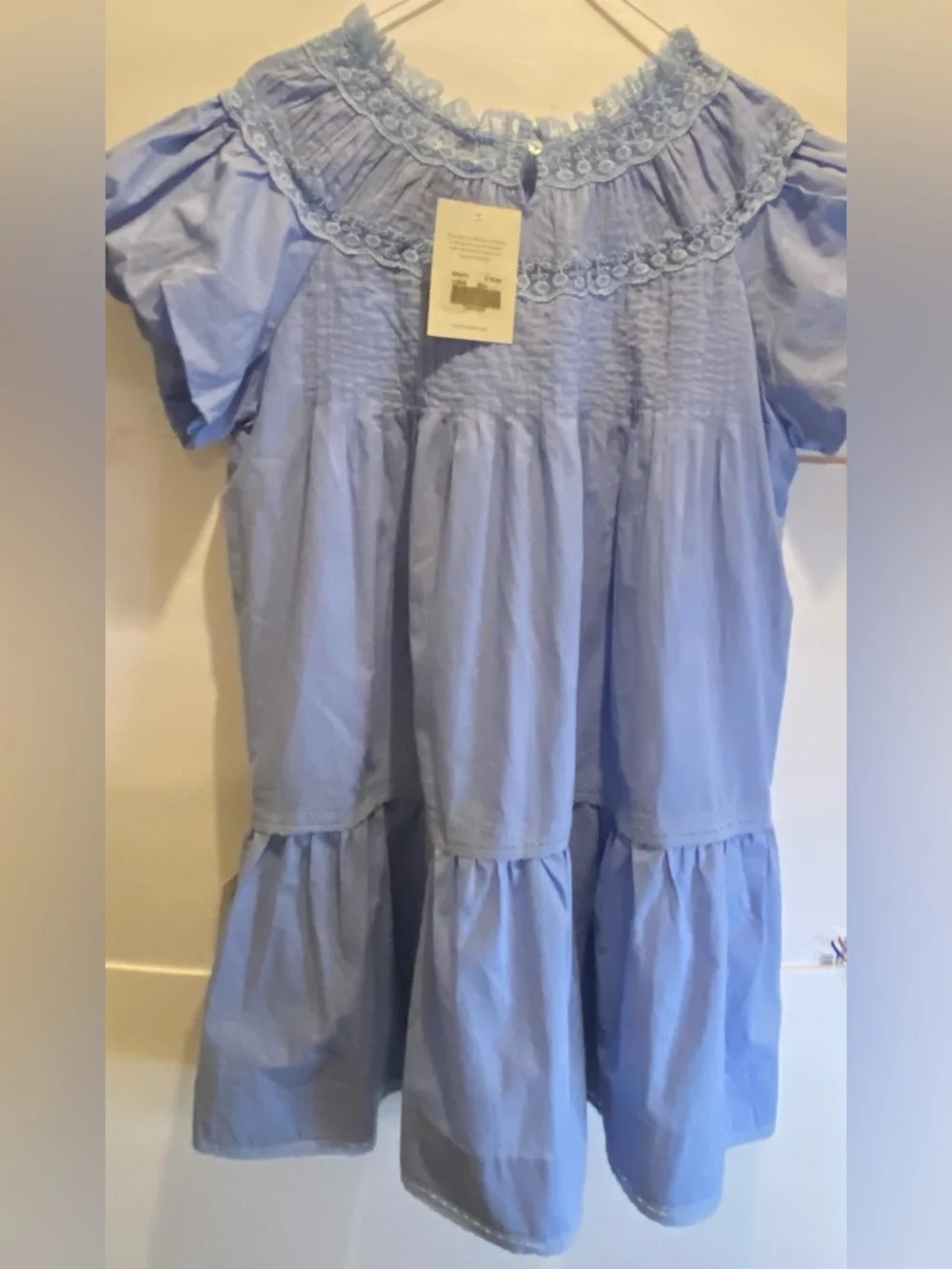 bohme Light Blue Smocked Yoke Tiered Mini Dress Toby Pleated Baby Doll Dress💙